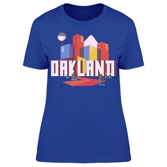 Oakland Cityscape Cartoon T-Shirt Women -Image by Shutterstock, Female Small