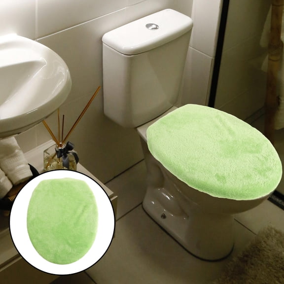 ibasenice 2Pcs Washable Plush Toilet Lid Cover Light Green Non Slip Toilet Seat Dust Protection