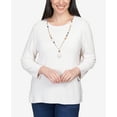 thumbnail image 4 of Alfred Dunner Womens Petite Solid Texture Split Hem Sweater With Necklace, 4 of 6