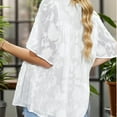 thumbnail image 4 of Weardear Womens 3/4 Bell Sleeve Blouse Crew Neck Lace Floral Textured Babydoll Shirts, 4 of 7