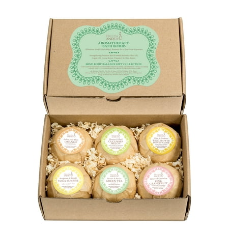 Holiday Spa - Bath Bomb Gift Set of 6 Essential Oil Premium Holiday Bath Fizzies. Bubble & Spa Skin Hydration & Wellness for Women, Mom, Girls, Teens, Her, Mind and Body Balance Aromatherapy Fragrances.