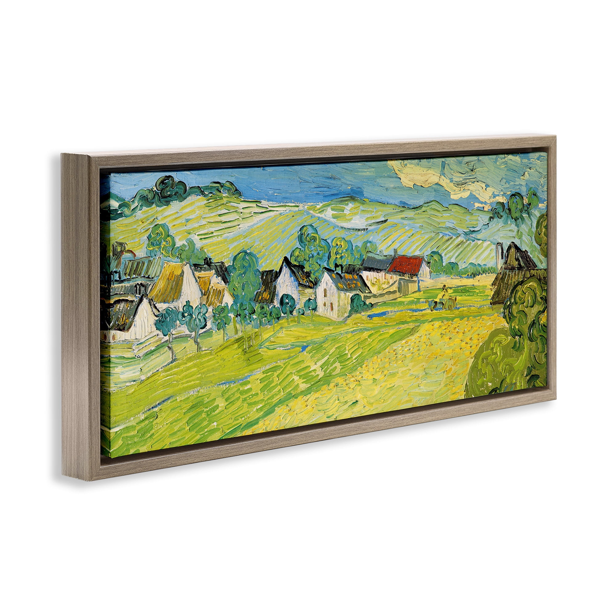 Stupell Industries Van Gogh Sunny View Painting Landscape Painting Brown Floater Framed Canvas Art Print Wall Art, 31 x 14