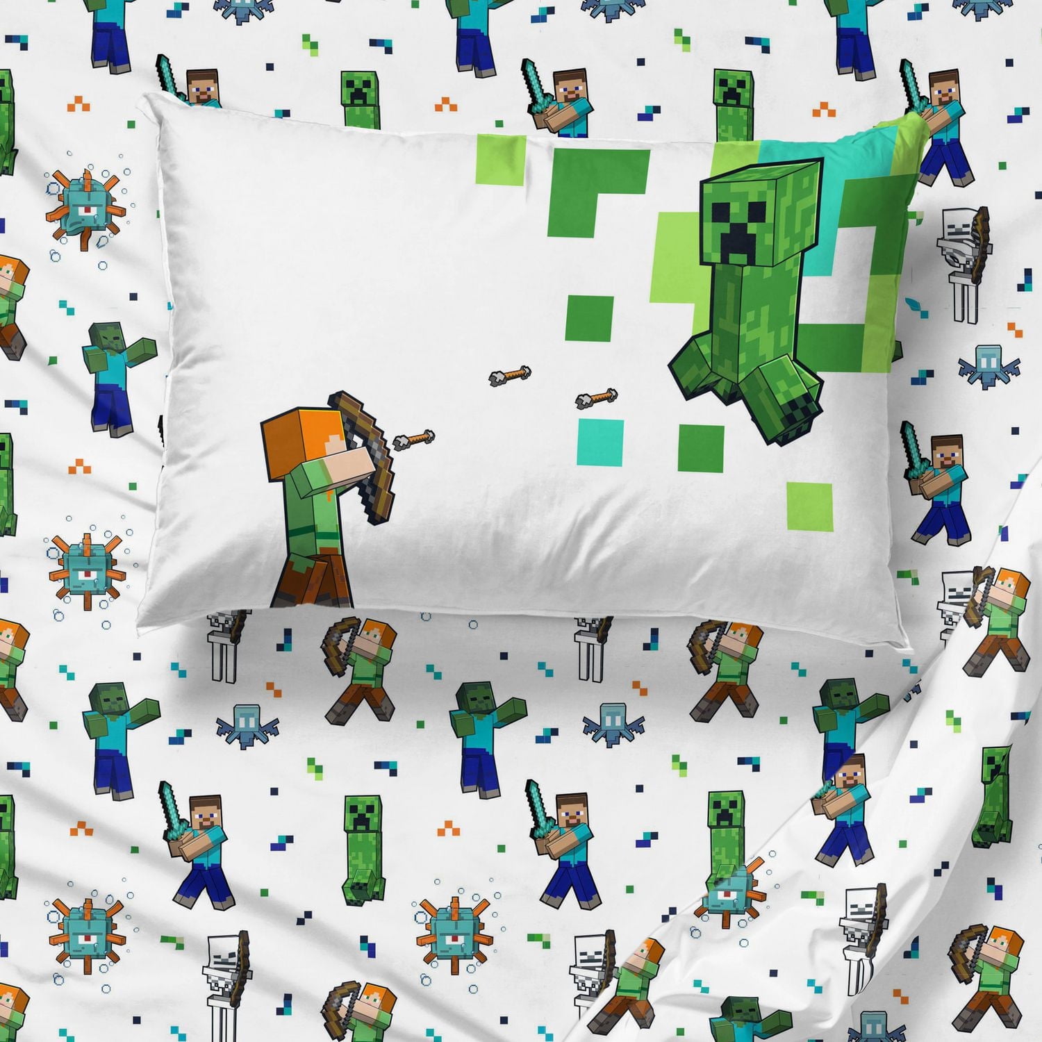 Minecraft Kids' 3-Piece Twin Sheet Set, 100% Polyester, Twin