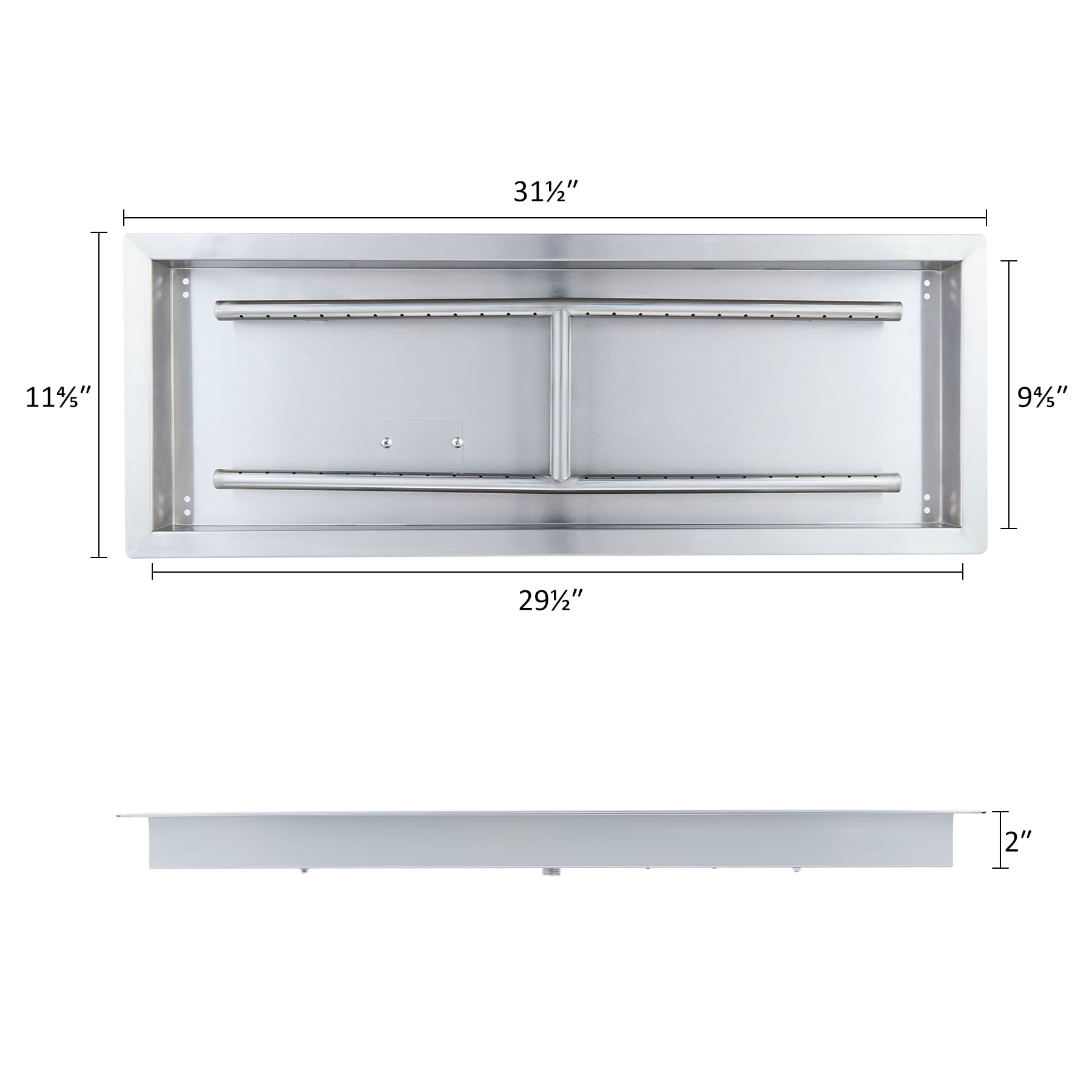 32x12 Inch Drop-In Fire Pit Pan w Burner Stainless Steel Gas Propane Firepit Pan