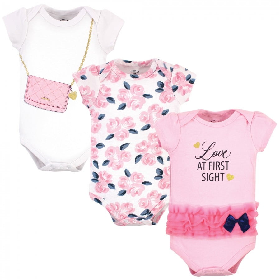 Little Treasures Little Treasure Baby Girl Cotton Bodysuits 3pk, Love