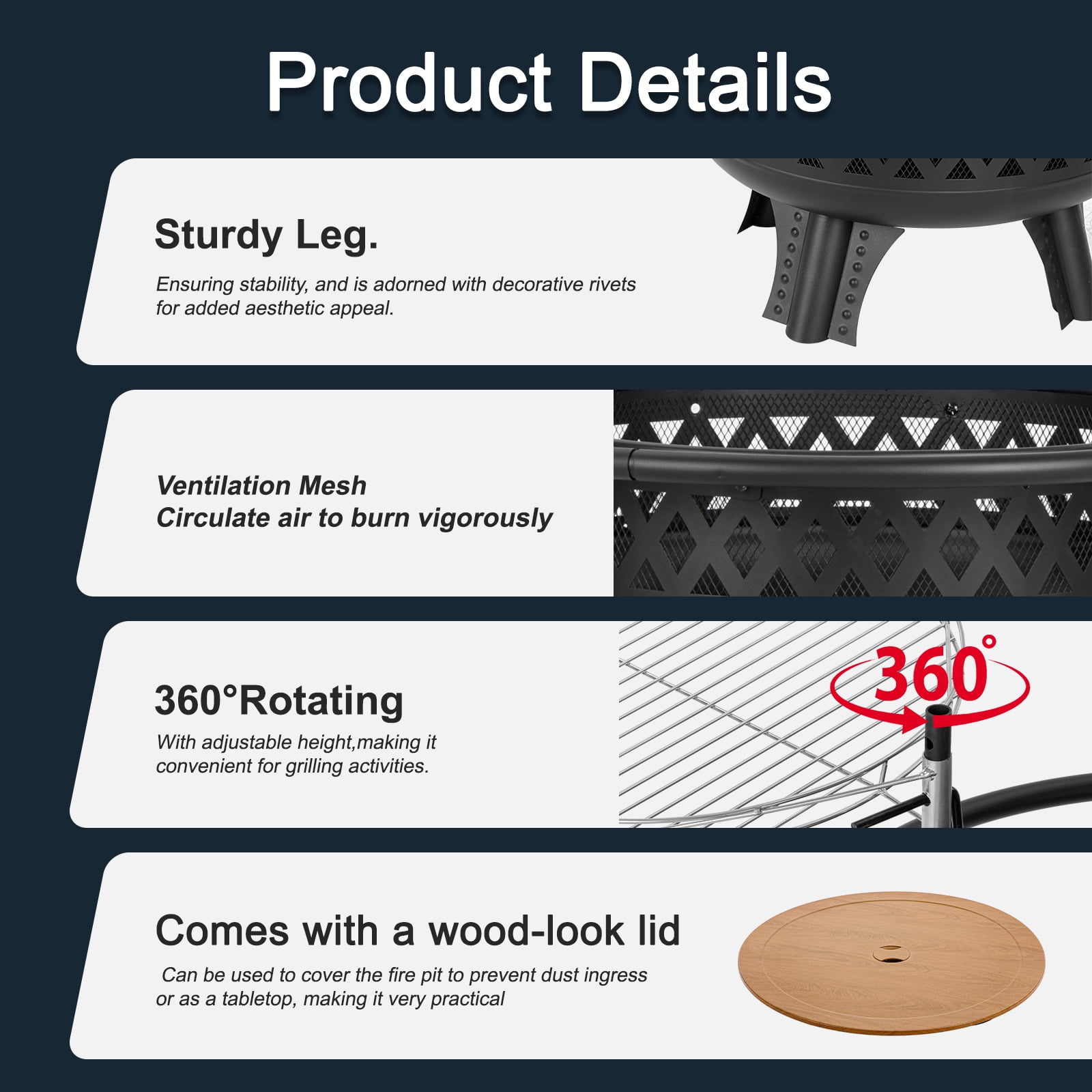 MistMo 32-Inch Wood Burning Fire Pit with Grill & Lid