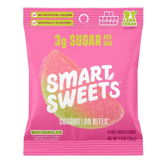 SmartSweets Sourmelon Bites, Low Sugar Sour Gummy Candy, Plant Based, Gluten Free, 1.8 oz