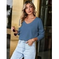 thumbnail image 2 of Women Waffle Knit Tops Casual Long Sleeve Shirts Solid Color V Neck Shirt, 2 of 5