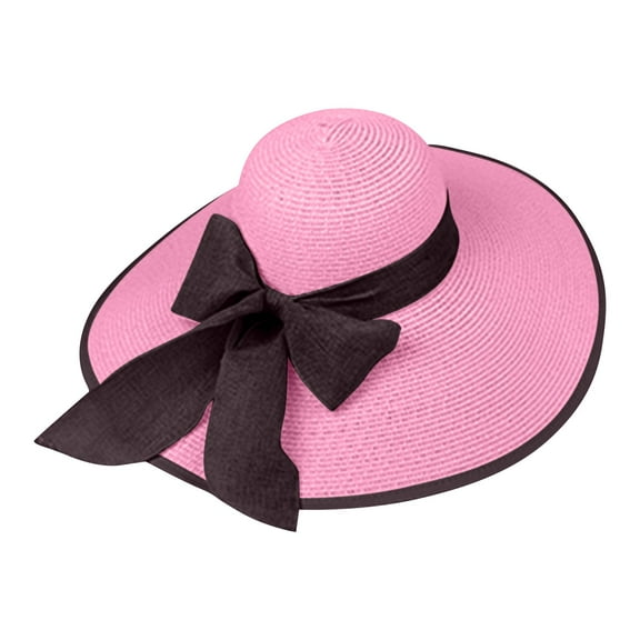 CIENVNSTG Womens Knitted Bowknot Wide Brim Floppy Straw Hat Summer Elegant Vacation Sunshade Beach Cap Black