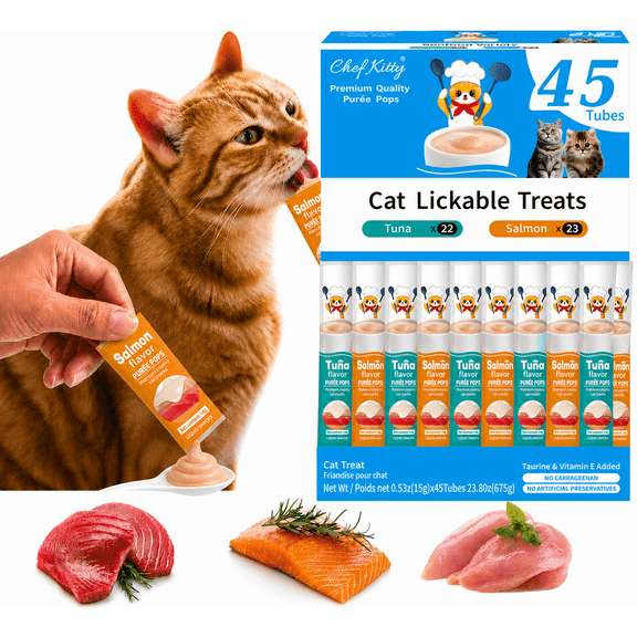 Chef Kitty Puree Pops Seafood Mix Creamy Purée for Cats, 45 Pieces Box