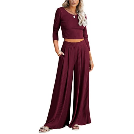 

Women s Casual Loose Long-sleeved Knitted Pajamas Suit
