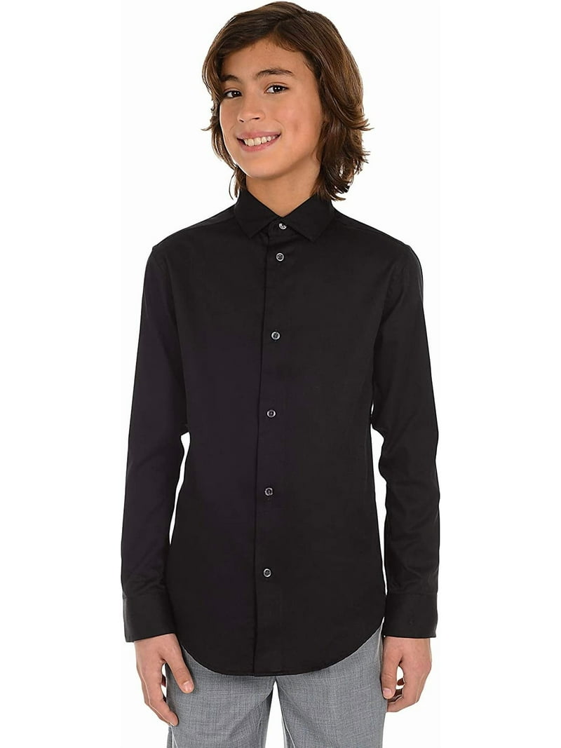 Calvin Klein Boys' Long Sleeve Sateen Dress Shirt, Style with Buttoned  Cuffs & Shirttail Hem 20 Black - Walmart.com
