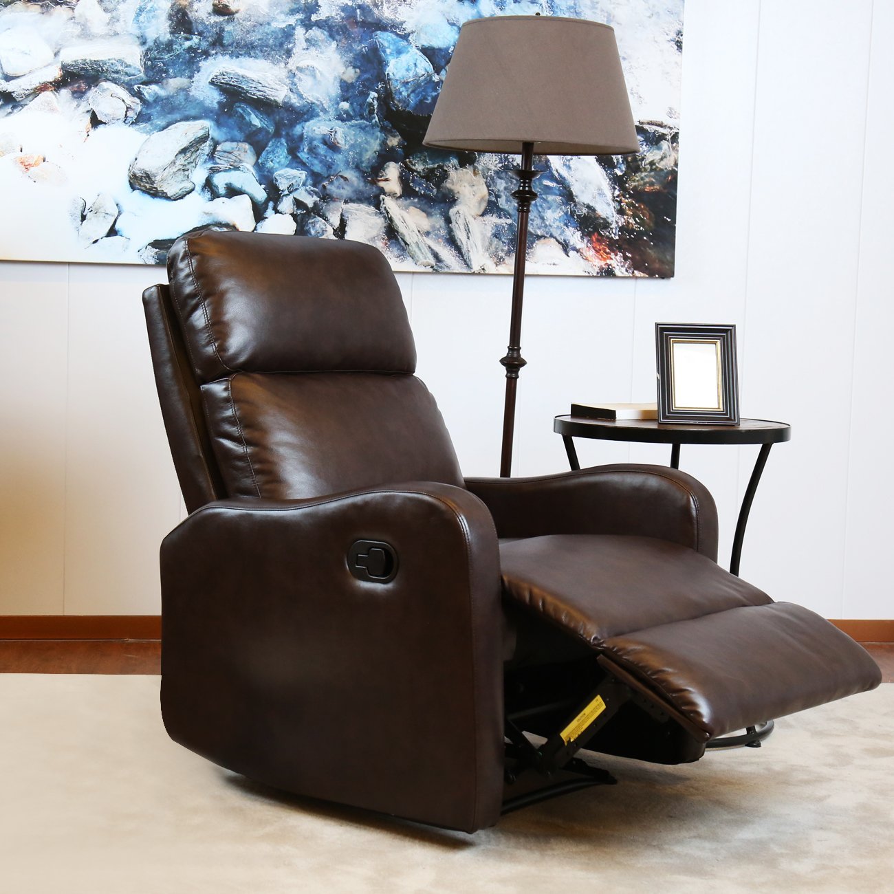 BONZY Contemporary Chocolate Leather Recliner Chair