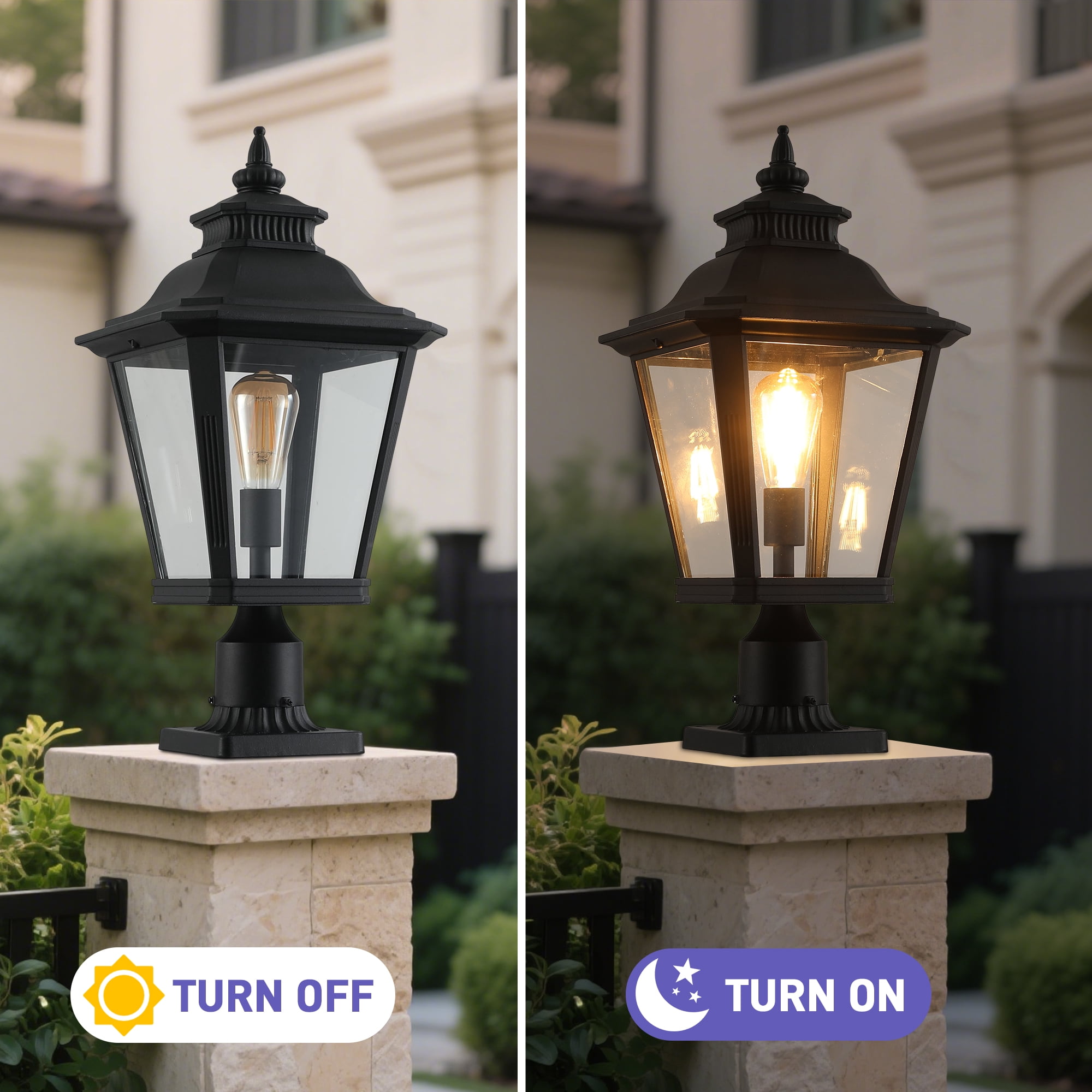 GCGAFUL 2 Pack Outdoor Post Light, 21 in Waterproof Lamp Post Light Fixtures with Pier Mount Base for Garden, Patio, Fence (Bulb Not Included)