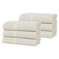thumbnail image 2 of BNM Viscose Cotton Blend Checkered Ribbed Border Hand Towels, Set of 6, Beige, 2 of 11