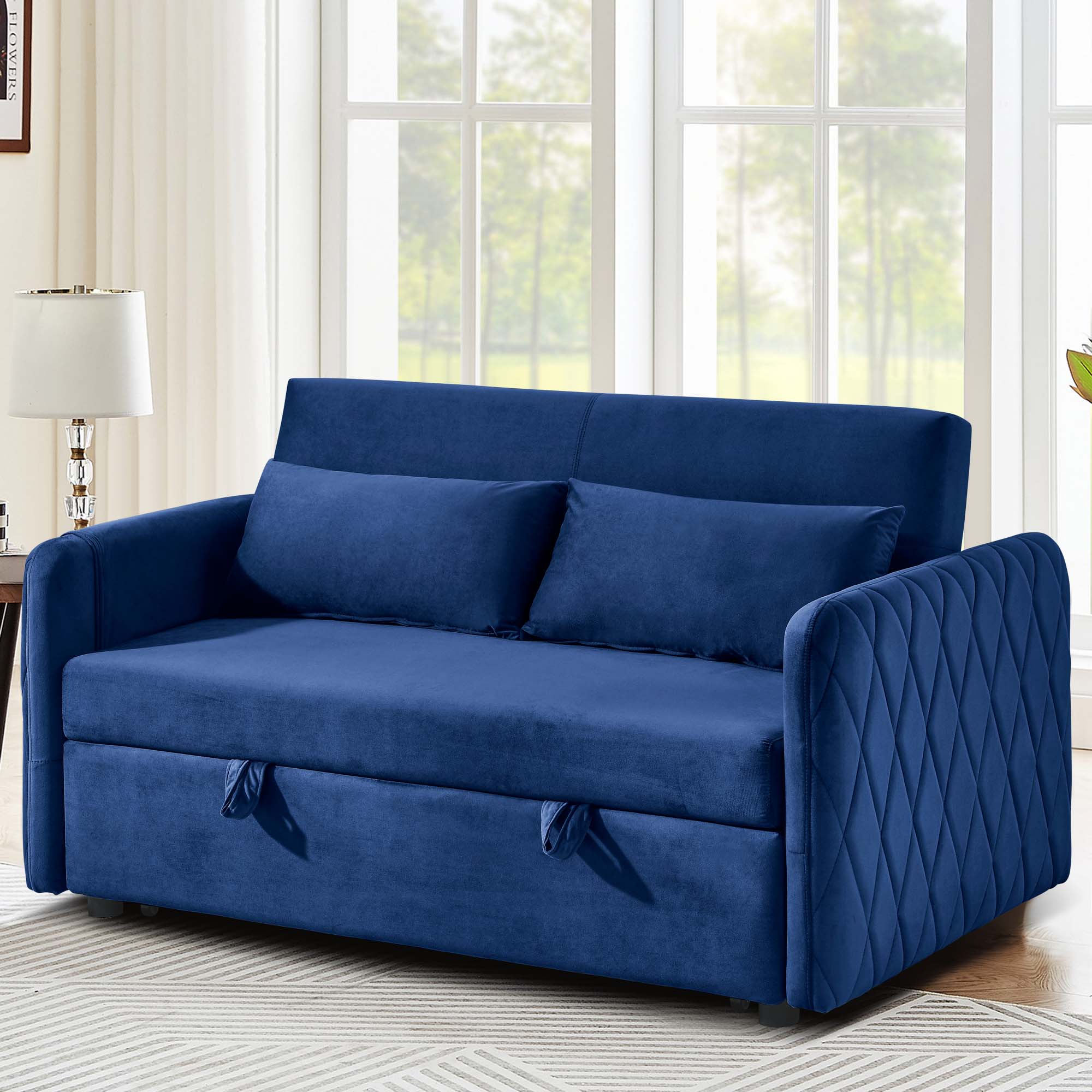 Momspeace 55" Modern Pull Out Loveseat Sofa Bed with 2 Detachable Arm