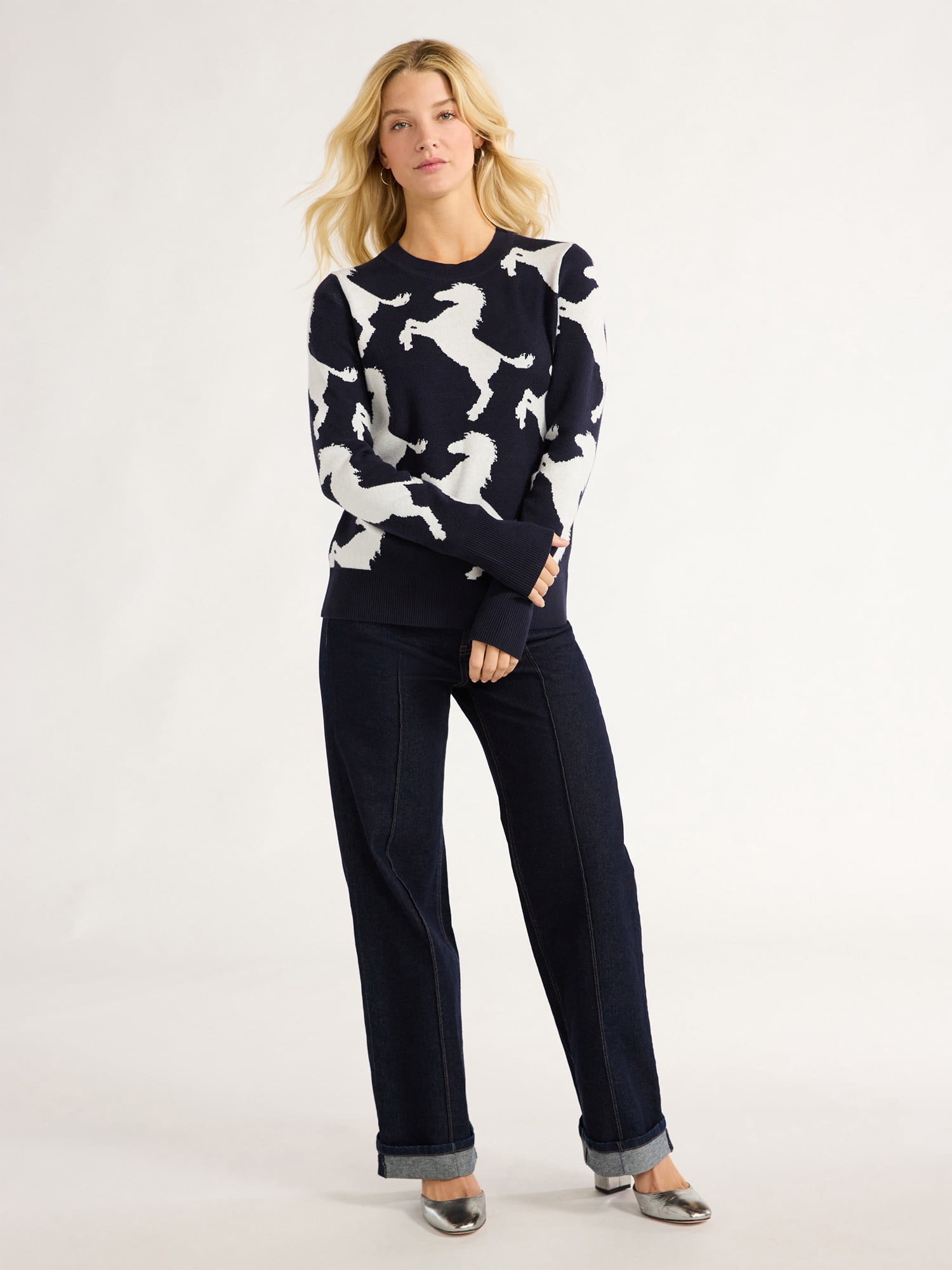 Free Assembly Women’s and Women's Plus Cozy Yarn Crewneck Sweater with Long Sleeves, Lightweight, Sizes XS-4X