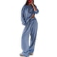 thumbnail image 1 of Pijamas de rayas for mujer, conjuntos de 2 piezas, camisetas de manga larga, pantalones anchos con cordón, conjuntos a juego, conjuntos de estar en casa, 1 of 7