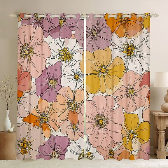 Manfei Female Flower Floral Black Out Curtains, Vintage Pink Blossoms Curtains Pack of 2 (42x63 Each), Western French Style Bedroom Curtains, Curtains and Drapes Decor
