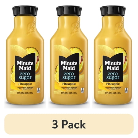(3 pack) Minute Maid Zero Sugar Pineapple Juice Drink Bottle, 52 fl oz