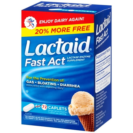 Lactaid Fast Act Lactase Enzyme Supplements, 72 Count