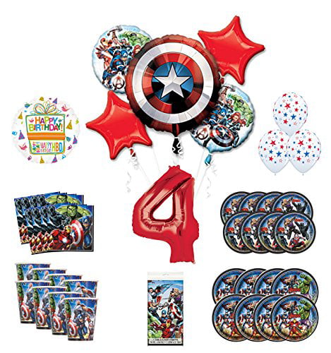 Four Year Old Birthday Marvel Avengers Shield 4th Birthday Party Balloon Decoration Bundle 7 pieces