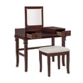 thumbnail image 2 of Linon Morton 2-Piece Vanity Set with Flip-Top Mirror and Upholstered Stool, Walnut/Beige, 2 of 20