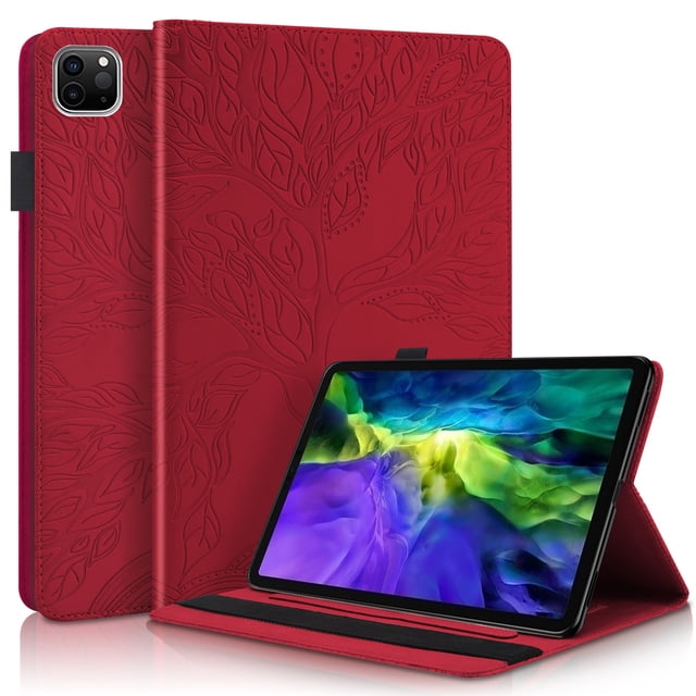 Tree of Life Embossed Case for ipad 11 Stand, Card Slots, Stylus Loop Red