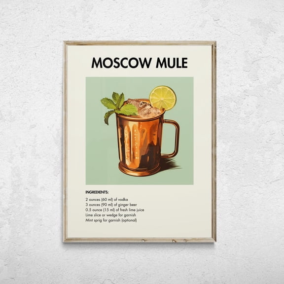 Moscow Mule Print, Retro Cocktail Art, Unframed Paper Poster 8x10in