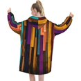 thumbnail image 3 of Colorful Wood Print Oversized Blanket Hoodie, Wearable Blanket Adult For Women Men And Teenager, Super Soft Warm Flannel Fluffy Hooded Blankets Sweatshirt With Big Pocket, 3 of 8