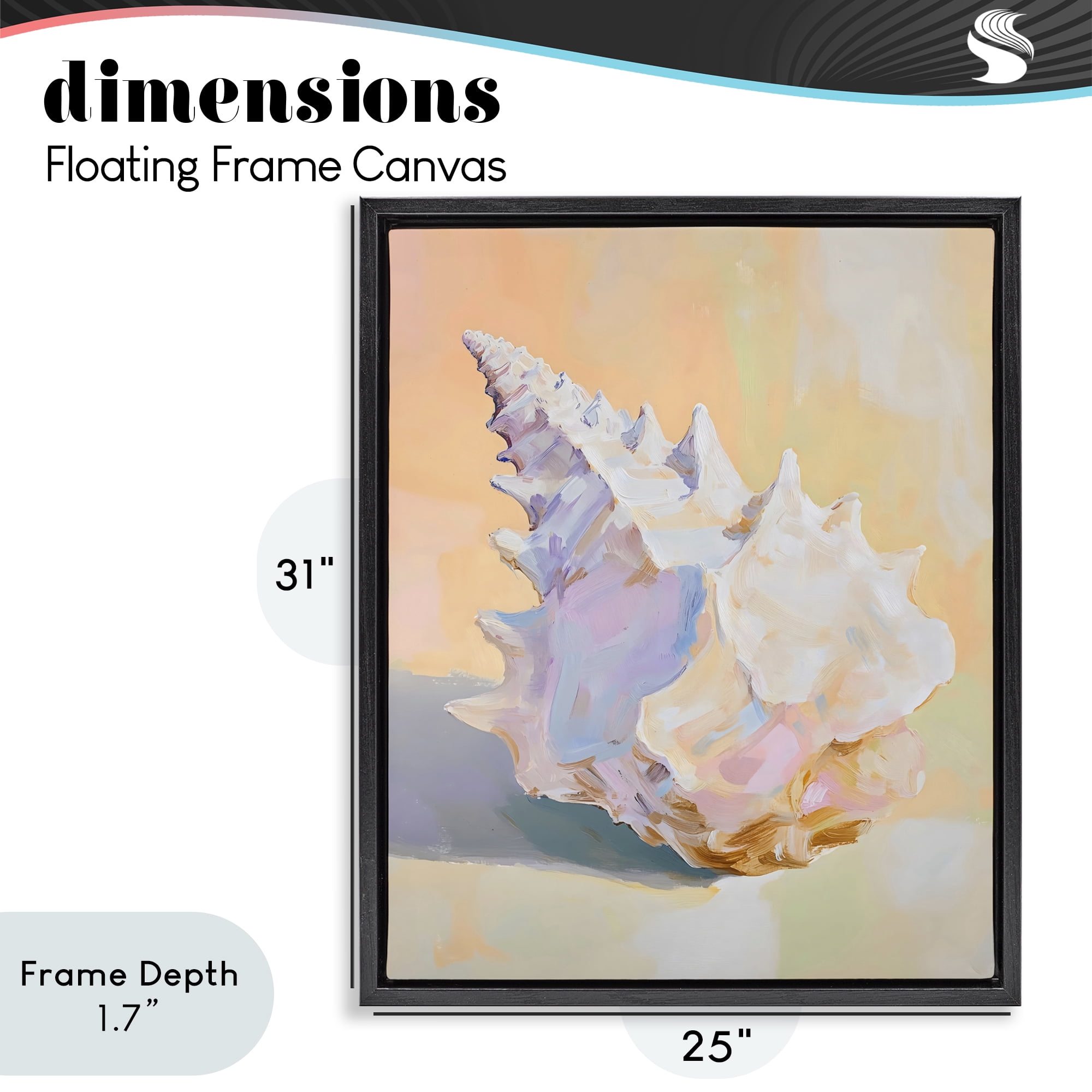 Stupell Industries Vintage Shell in Pastel Light Black Framed Floater Canvas Wall Art, design by The Prints Vibe