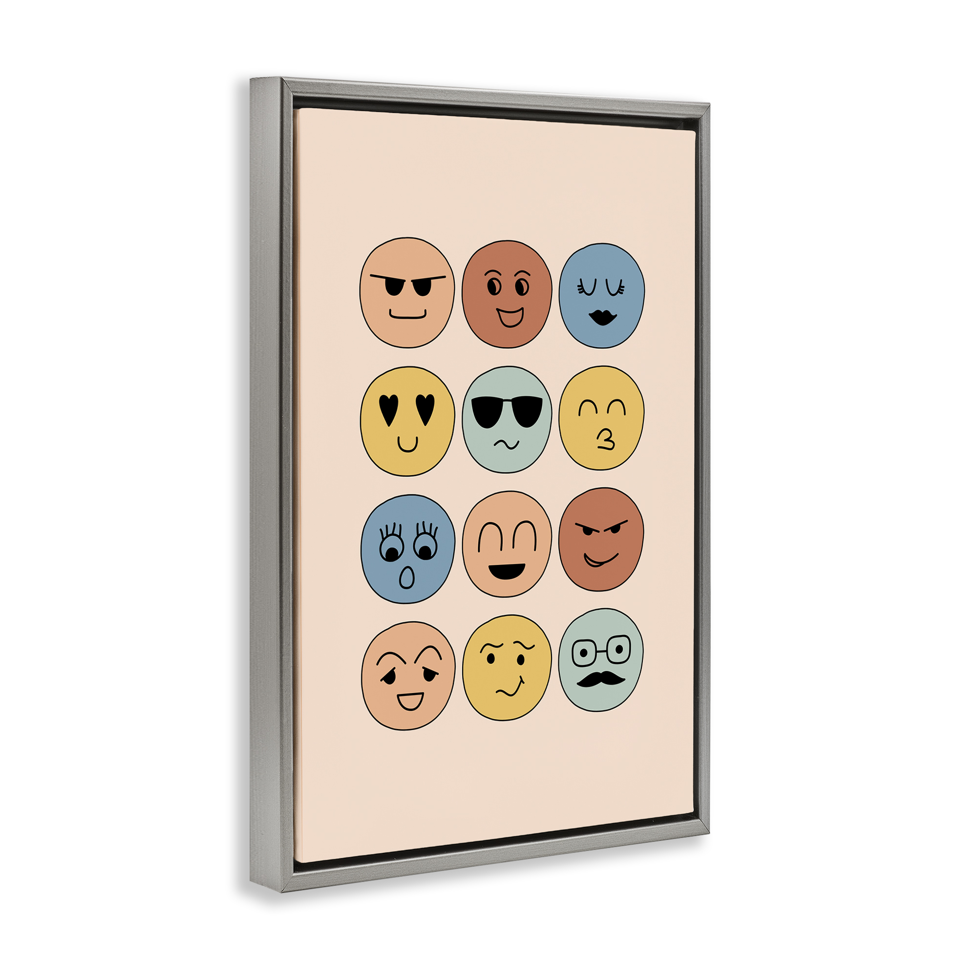 Stupell Industries Varied Expressive Faces Novelty & Humor Painting Gray Floater Framed Canvas Art Print Wall Art, 17 x 25