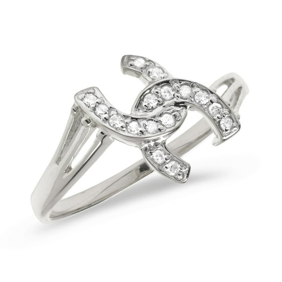 10K White Gold Diamond Horseshoe Ring