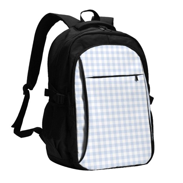 Balery Blue Checkboard Mochila con carga USB para hombre y mujer - Mochila impermeable y antirrobo para laptop con puerto USB para viajes, trabajo
