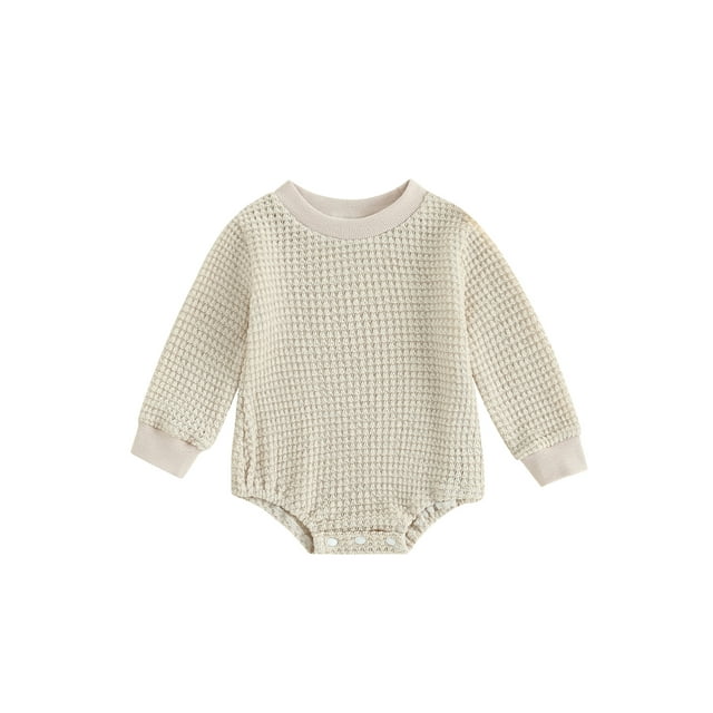 Fortune Baby Boys Knit Sweater Fall Infant Crewneck Waffle Sweatshirt Jumpsuits