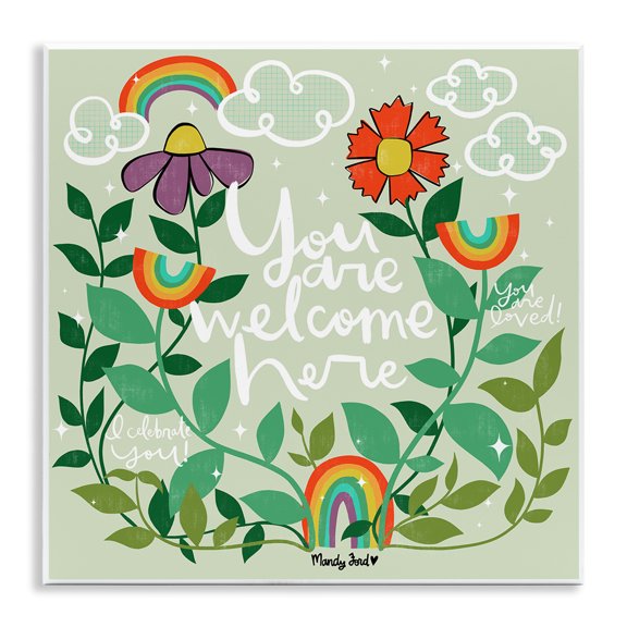 Stupell Industries Eclectic Comforting Welcome Here Phrases Wall Plaque Art, 12 x 12, by Mandy Ford Art Illustration
