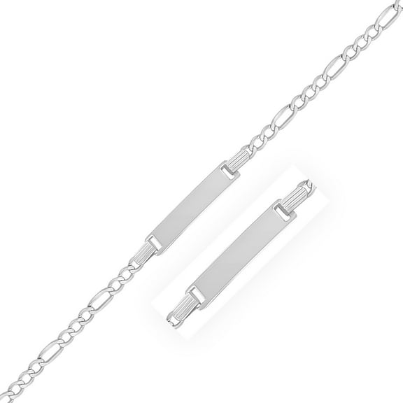 14k White Gold Figaro Chain Fancy Children's ID Bracelet 6 in
