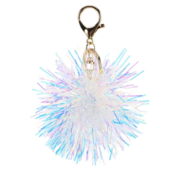 STRANDCHIC Trendy Glitter Ball Keychain White Zinc Alloy and Pet for Bags and Keys