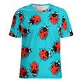 thumbnail image 5 of Ladybug Pattern Print Womens Tops Women's Fashion Casual Short Sleeve Flower Print Round Neck Pullover Top Blouse, 5 of 6