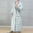 thumbnail image 2 of Long Coat for Men Couples Long Bathrobe Plaid Printed Home Clothes Long Sleeved Hooded Robe Coat, 2 of 8