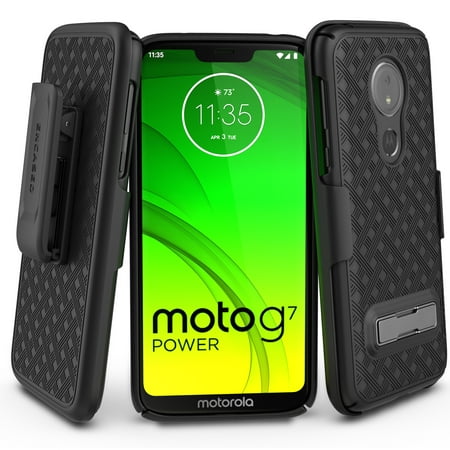 Encased Moto G7 Power Belt Case with Kickstand (2019 Slimline) Ultra Thin Cover w/ Holster Clip - (Best Elf Products 2019)