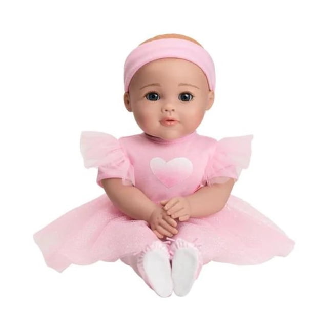 Colección Adora Baby Ballerina Juego de muñeca bebé de 13 pulgadas con vestido rosa, diadema y zapatos de bailarina hechos en vinilo suave con aroma fresco a talco para bebé, cuerpo lavable a máquina,