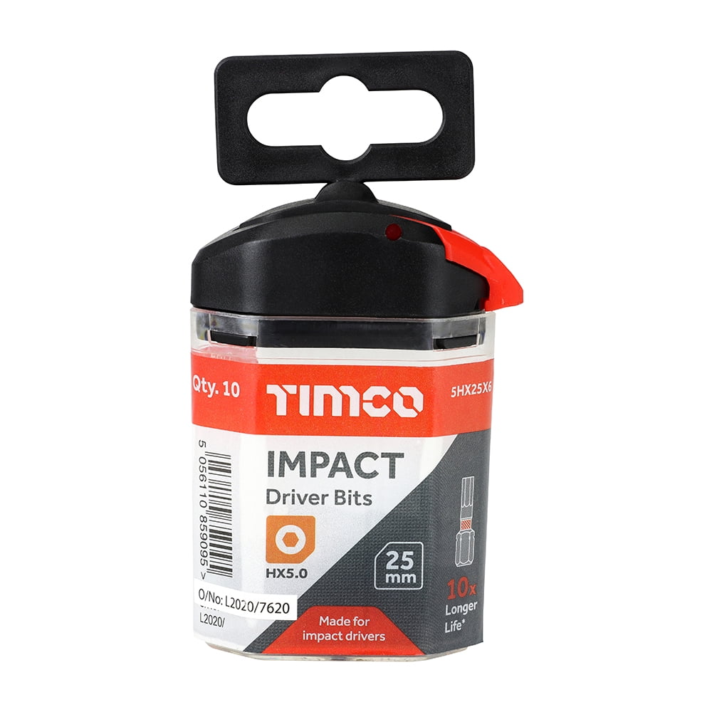 Timco - Impact Driver Bits - Hex (Size 5.0 x 25 - 10 Pieces)