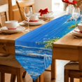 thumbnail image 2 of Summer Island Table Runner Linen Burlap Table Runner 72 Inches Long Coastal Flowers Beach Sea View Dresser Scarves for Kitchen Island Coffee Dining Room Party Wedding Holiday Decoration 13"x72", 2 of 8