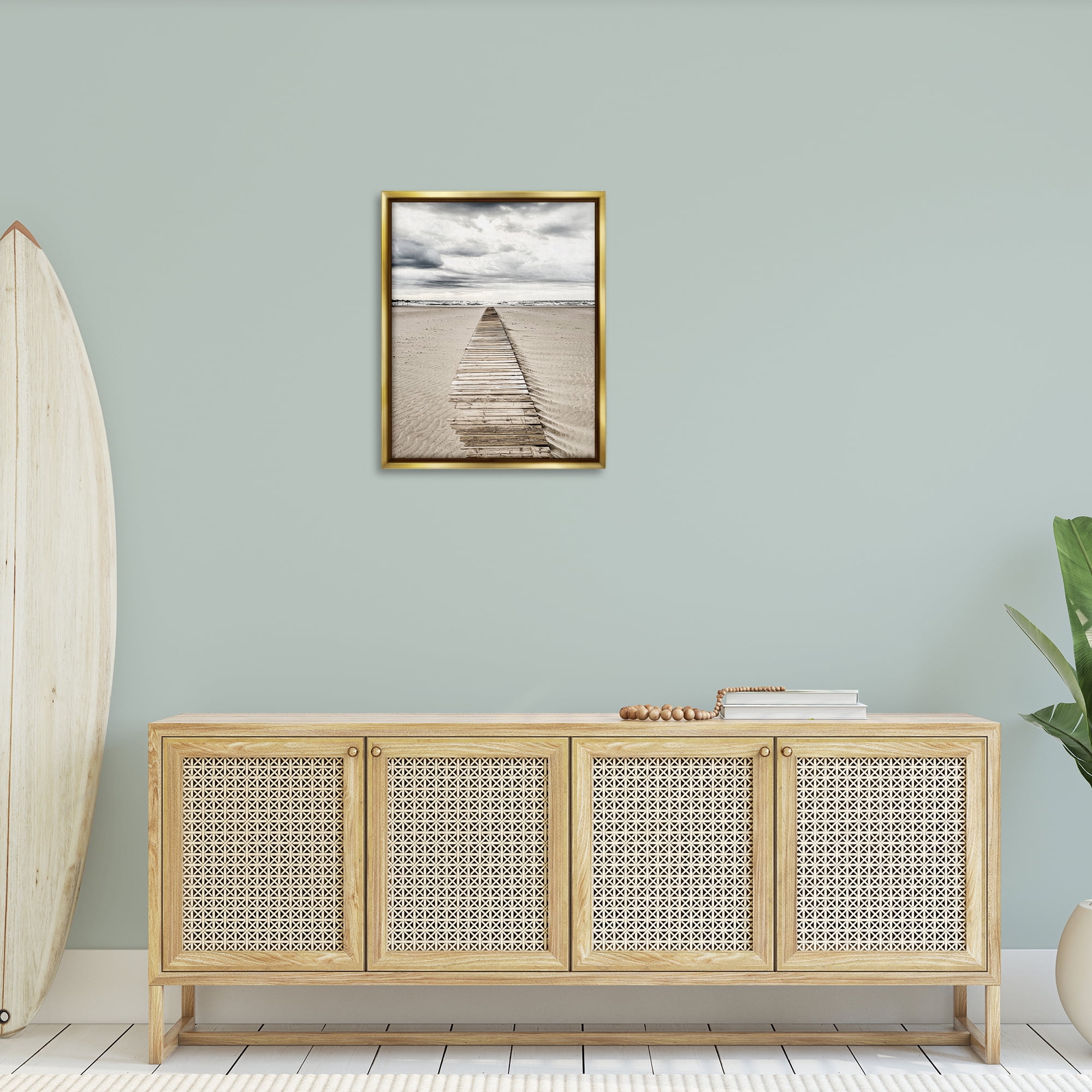 Stupell Industries Sand Covered Boardwalk Landscape Photography Gold Floater Framed Canvas Art Print Wall Art, 25 x 31