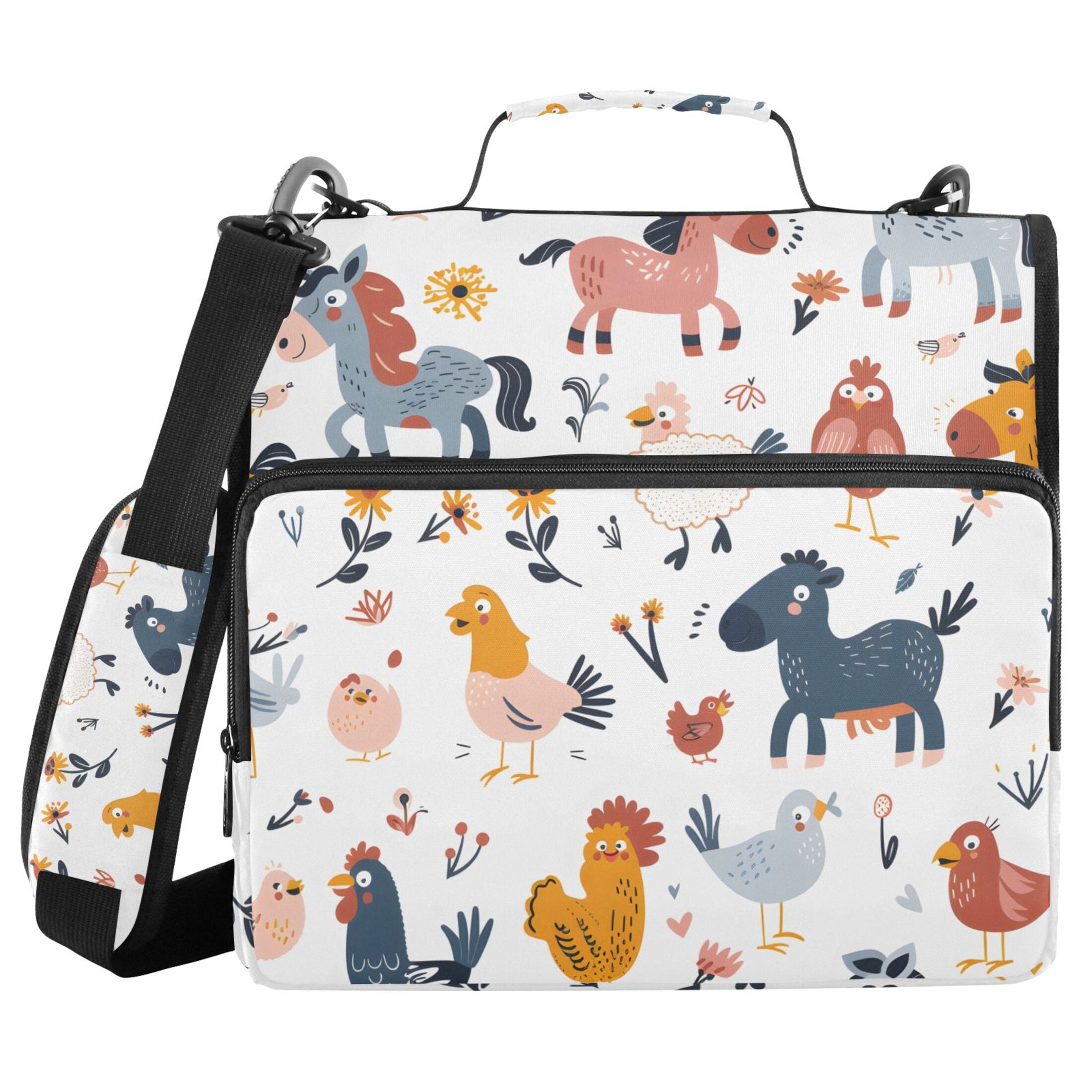 ALAZA Zipper Binder Cartoon Horse Chicken 3 Ring Trapper Keeper File Folder Organizer Bag