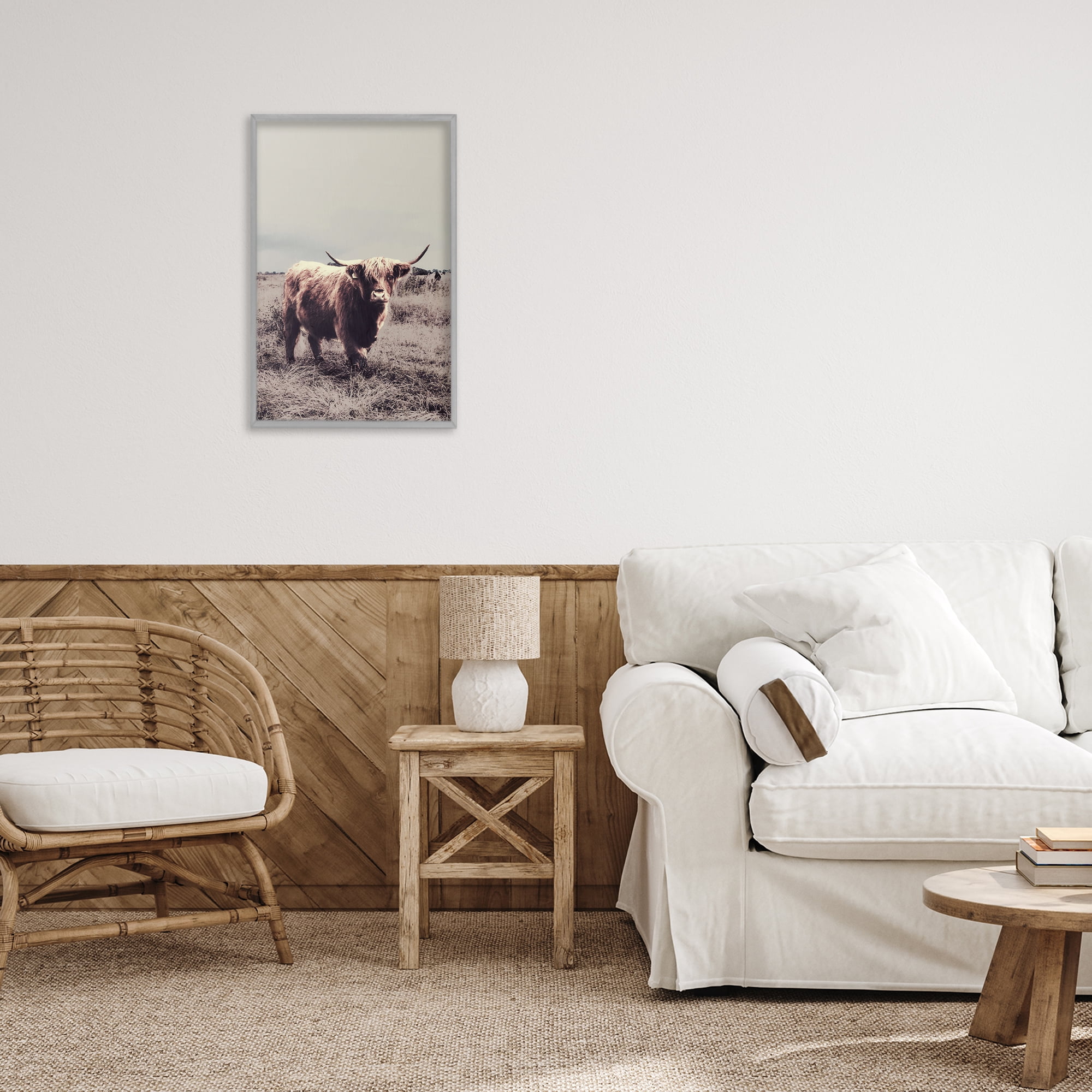 Stupell Industries Horned Cattle in Pasture Gray Framed Giclee Art, design by SD Graphics Studio