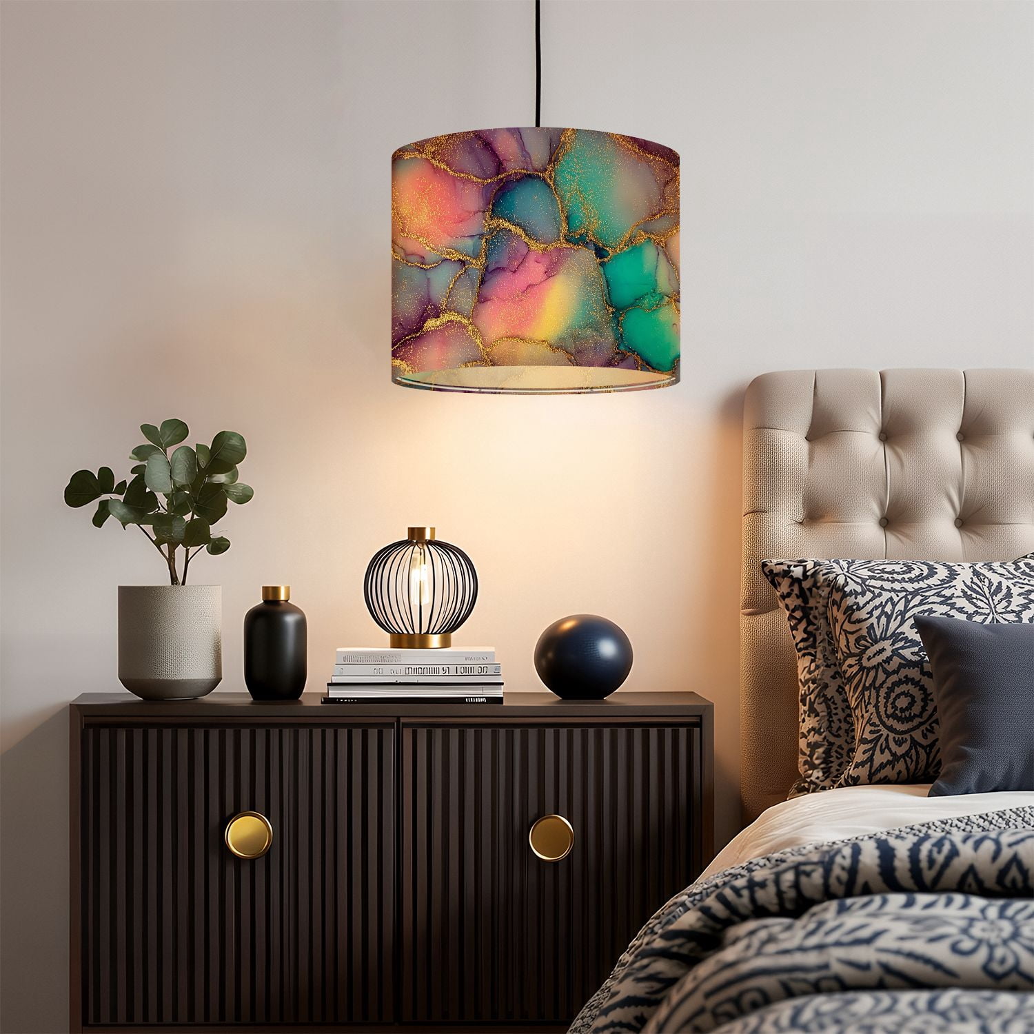 Linen Drum Lampshades Abstract Alcohol Ink Art Gold 13"x13"x10" Light Shade for Table Lamps Floor Lamp Shades Lampshade Replacement Assembly Required