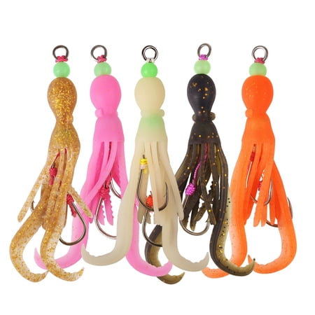 5PCS Luminous Soft Rubber Pike Hooks Squid Jigging Assist Fishing Lures Hook