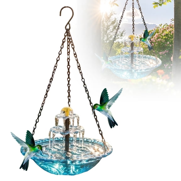 Hanging Solar Bird Bath Fountains, Solar Powered Cascading Outdoor Water Fountain, Hanging Bird Bath with Flowing Water, Decorative Garden Yard Patio Bird Bath Fountain